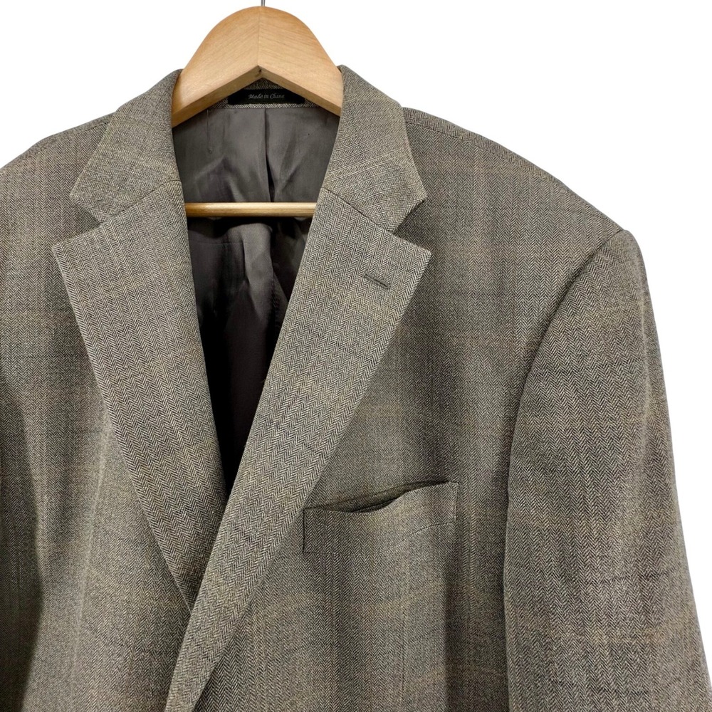 Lauren Ralph Lauren Mens 44R Blazer Silk Wool Herringbone Plaid Sport Coat Grey